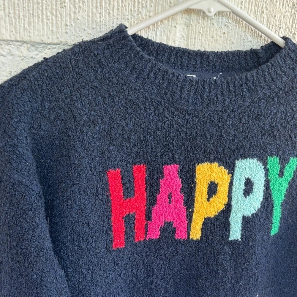 Gap Girls Kids Colorful 'Happy' Navy Blue Sweater sz L